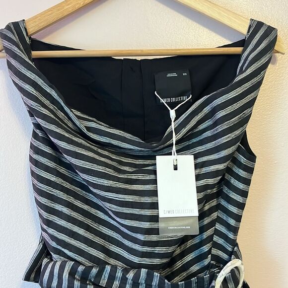 C/MEO Collective Blinded Sleeveless Striped Belted Mini Dress Black Women’s XXS - Picture 3 of 8